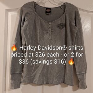 Vintage (08') Authentic Harley-Davidson® Women's Gray Long Sleeve Ribbed Henley